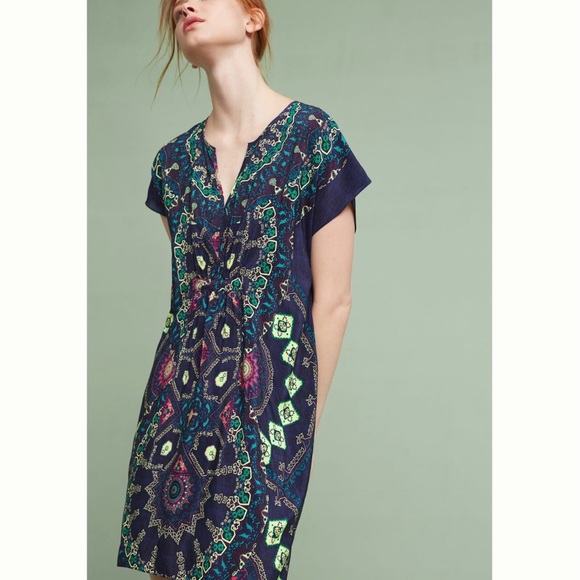 Anthropologie Dresses & Skirts - Anthropologie Maeve 100% Silk Blue Medallion Paisley Mini Tunic Dress